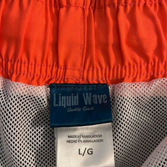 Liquid Wave Swim Trunks in Gray & neon Orange Men’s Sz Lg. w/draw string. - Picture 6 of 10